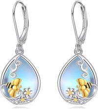wholesale 925 Sterling Silver Bee & Flower Drop Earrings with Amethyst and Citrine-Bee Moonstone Earrings