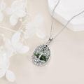 wholesale 925 Sterling Silver Green Agate Teardrop Tree of Life Pendant Necklace for Women-0-2