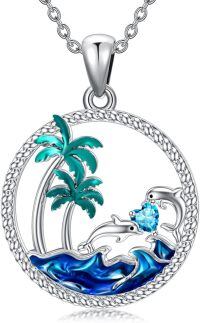 wholesale 925 Sterling Silver Dolphin Palm Tree Pendant Necklace-12-Dec-Dolphin
