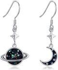 wholesale 925 Sterling Silver Starry Galaxy Planet & Crescent Moon Drop Earrings-0-0