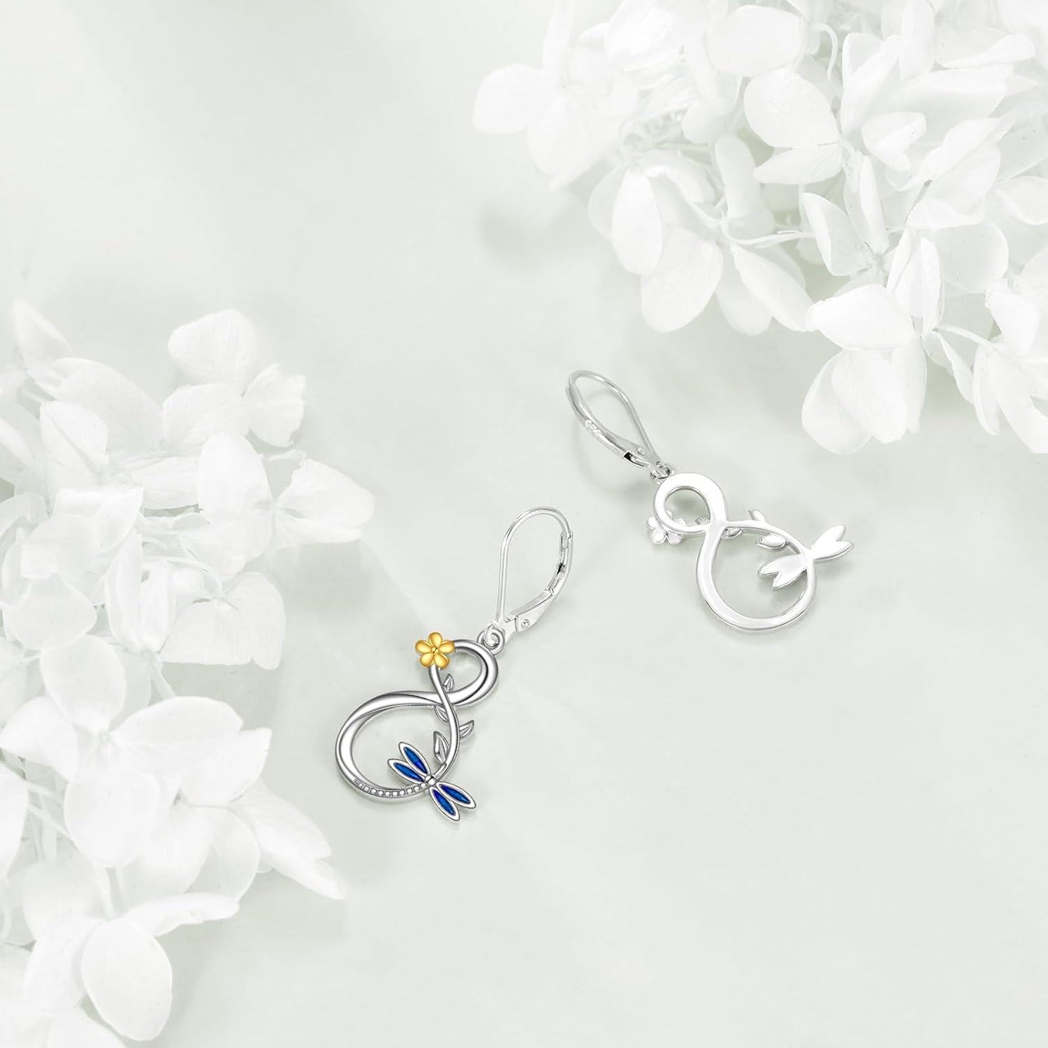 925 Sterling Silver Dragonfly Flower Drop Earrings for Women Girls -0-2