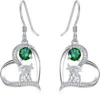 wholesale Sterling Silver Highland Cow Sunflower Dangle Stud Leverback Hoop Earrings-0-5-May