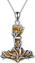 wholesale 925 Sterling Silver Tiger Eye Mjolnir Tree of Life Necklace Norse Viking Jewelry-0-0