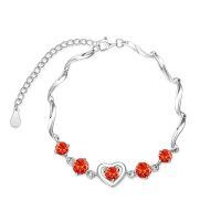 wholesale 925 Sterling Silver Heart Charm Bracelet Wholesale With Orange Gemstones-07-July