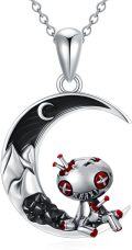 wholesale 925 Sterling Silver Crescent Moon with Zombie Pendant Necklace-0-0