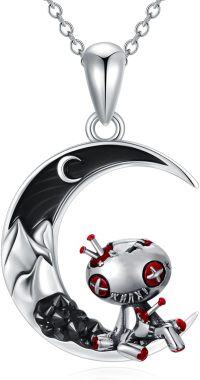 wholesale 925 Sterling Silver Crescent Moon with Zombie Pendant Necklace-Voodoo Doll