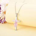 wholesale 925 Sterling Silver Pink Ribbon Rose Cross Pendant Necklaces for Women Faith Breast Cancer Awareness  Ideas-0-2