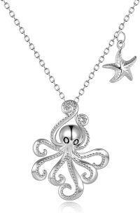 wholesale 925 Sterling Silver Starfish & Octopus Pendant Necklace for Women Girls  48cm Chain Length-5-Octopus Necklace