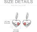 wholesale Gold 925 Sterling Silver Skeleton Hand with Red Crystal Heart Gothic Skull Dangle Earrings for Women Gift-0-5