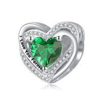 wholesale 925 Sterling Silver Heart Birthstone Charms for Bracelets Jewelry Gifts-Bead - May - Emerald