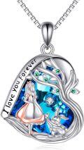 wholesale 925 Sterling Silver Blue Crystal Heart Pendant Necklace with Rabbit and Girl Design - Alice in Wonderland Inspired s for Women-0-0