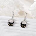 wholesale 925 Sterling Silver Black Cat Face with White Stone Leverback Earring Gift for Her-0-4