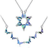 wholesale 925 Sterling Silver Blue Abalone Shell Butterfly Hexagram Pendant Necklace-Abalone shell necklace-Star of David Necklace