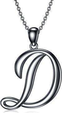 wholesale Sterling Silver 26 Letter Pendant Necklace-black gold plated-Letter D