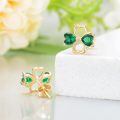 wholesale 14K Solid Gold Green Crystal Heart-Shaped Stud Earrings with Leverbacks-0-3