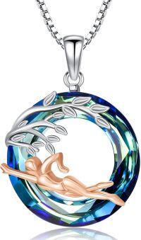 wholesale 925 Sterling Silver Blue Crystal Sports Diving Girl Pendant Necklace for Women-Swimming