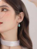 wholesale TOUPOP Emerald Earrings S925 Sterling Silver Love Heart Dangle Hook Drop Earrings Dainty Birthday Christmas Jewelry Gifts For Women Sister Mom -0-4