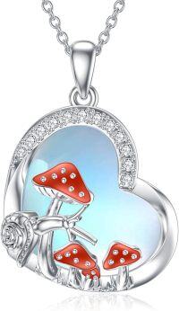 wholesale 925 Sterling Silver Heart-Shaped Moonstone Red Mushroom Snail Pendant Necklace-mushroom