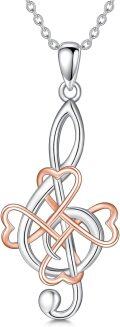 wholesale 925 Sterling Silver Treble Clef Music Note Necklace with Rose Gold Accents for Women Men s-0-0