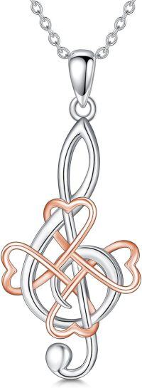 wholesale 925 Sterling Silver Treble Clef Music Note Necklace with Rose Gold Accents for Women Men s-undefined
