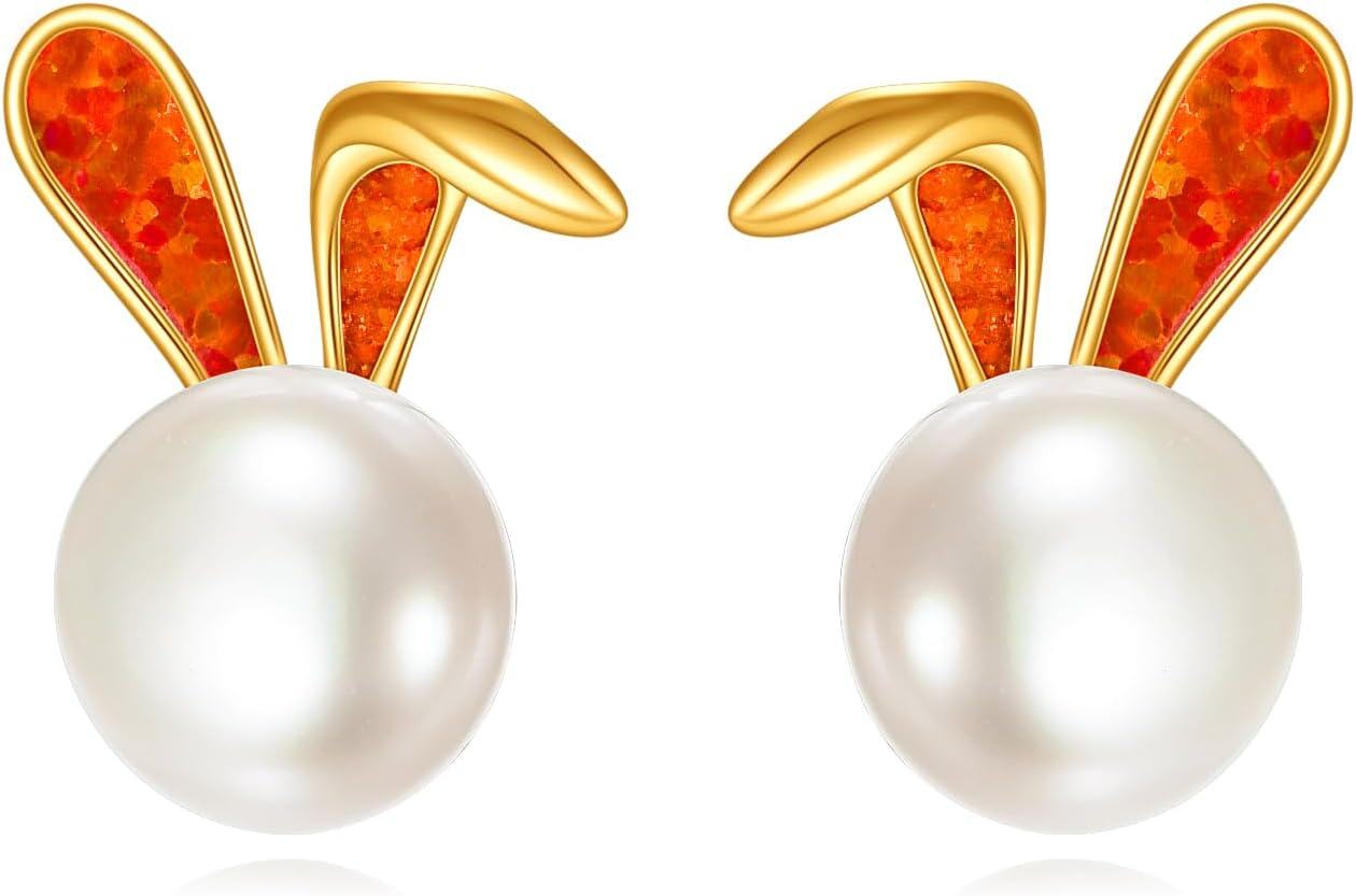 wholesale 14K Gold Pearl Bunny Ear Studs - Adorable Rabbit s for Girls and Women-0-0