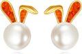 wholesale 14K Gold Pearl Bunny Ear Studs - Adorable Rabbit s for Girls and Women-0-0