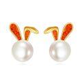 wholesale 14k Gold Bunny Rabbit Orange Opal Pearl Stud Earrings-0-0
