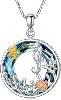 wholesale Sterling Silver Crystal Sea Turtle Ocean Palm Tree Pendant Jewelry-C-Seahorse Ocean
