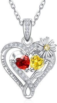 wholesale  Sterling Silver Daisy Heart Birthstone Necklace for Women -01-11-Jan-Nov