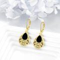 wholesale Gold-Plated 925 Sterling Silver Teardrop Black Onyx Filigree Drop Earrings-0-4