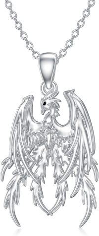 wholesale 925 Sterling Silver Phoenix Bird Pendant Necklace  for Women Girls Mother's Day Birthday Anniversary Present Ideas 45cm Chain Length-1-Phoenix