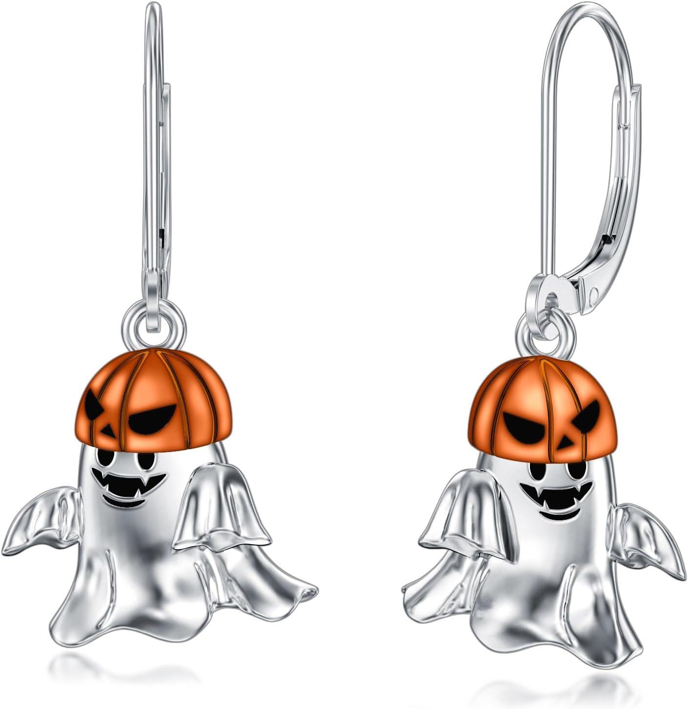 Sterling Silver Snowflake Daisies Sunflower Comedy Tragedy Mask Opera Mask Hummingbird Black Cat Dangle Earrings for Women-Ghost Pumpkins