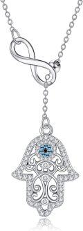 wholesale 925 Sterling Silver Platinum Plated Cubic Zirconia Evil Eye & Hamsa Hand Necklace for Women, Adjustable Chain, Gift Box Included-0-0