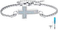 wholesale 925 Sterling Silver Cross Opal Urn Keepsake Memorial Bracelet with Funnel and Fill Tool-Opal cross
