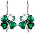 wholesale 925 Sterling Silver Green Crystal Shamrock Drop Earrings for Women-0-0