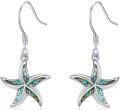 wholesale 925 Sterling Silver Starfish Turquoise Inlay Hook Earring Set for Women Beach Style Jewelry 4cm Long-0-0