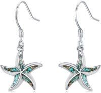 wholesale 925 Sterling Silver Starfish Turquoise Inlay Hook Earring Set for Women Beach Style Jewelry 4cm Long-Starfish