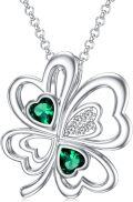 wholesale 925 Sterling Silver Clover Heart-Shaped Green Crystal Pendant Necklace for Women and Girls-0-0