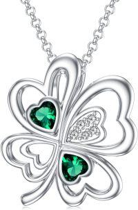 wholesale 925 Sterling Silver Clover Heart-Shaped Green Crystal Pendant Necklace for Women and Girls-Clover A
