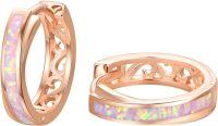 wholesale Rose Gold 925 Sterling Silver Opal Hoop Earrings - Hypoallergenic Minimalist  for Her-Pink Opal