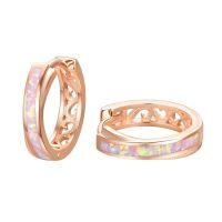 wholesale Rose Gold 925 Sterling Silver Opal Hoop Earrings - Hypoallergenic Minimalist  for Her-Pink Opal