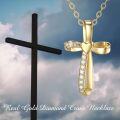 wholesale 14K Gold Heart-Shaped Diamond Cross Pendant Necklace for Women Girls Faith s 17-39 Inches Adjustable Chain Length-0-1