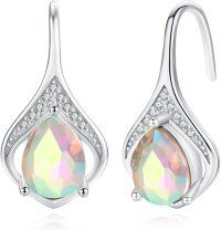 wholesale 925 Sterling Silver Birthstone Teardrop Leverback Dangle Earrings-alexandrite