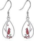 wholesale 925 Sterling Silver Teardrop Red Cardinal Bird Drop Earrings for Women Girls  4cm Long-0-0