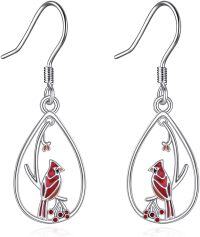 wholesale 925 Sterling Silver Teardrop Red Cardinal Bird Drop Earrings for Women Girls  4cm Long-red bird