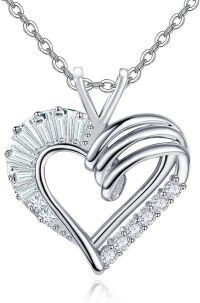wholesale 925 Sterling Silver Square Crystal Heart Pendant Necklace for Women-White Gold