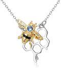 wholesale 925 Sterling Silver Gold Plated Blue Crystal Bee & Honeycomb Pendant Necklaces for Women's Gifts-0-0