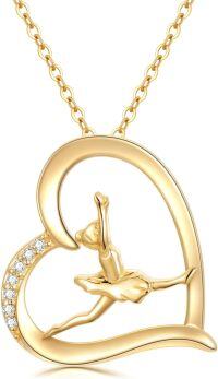 wholesale 14K Gold Ballet Dancer Heart-Shaped Pendant Necklace with Diamonds for Women and Moms-03-Ballerina Necklace