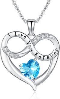 wholesale 925 Sterling Silver 12 Month Birthstone Necklace for Women I Love You Forever Engraved Heart Pendant 18 +2 Chain Valentine Mother s Day Birthday Christmas Gift-12-Dec-Lab Created Blue Topaz