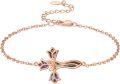 wholesale Rose Gold 925 Sterling Silver Abalone Shell Tulip Cross Charm Bracelet for Women Christian Catholic Faith Jewelry-0-0
